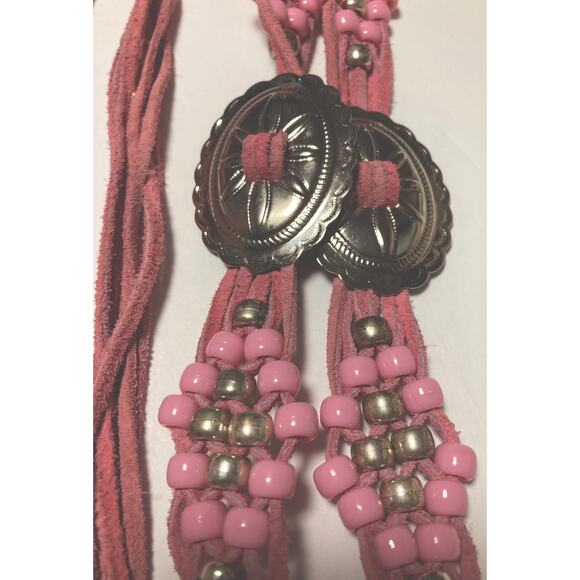 Vtg Womens Native American Belt Earrings Southwest Silver Concho Pink Cowhide - Picture 6 of 9